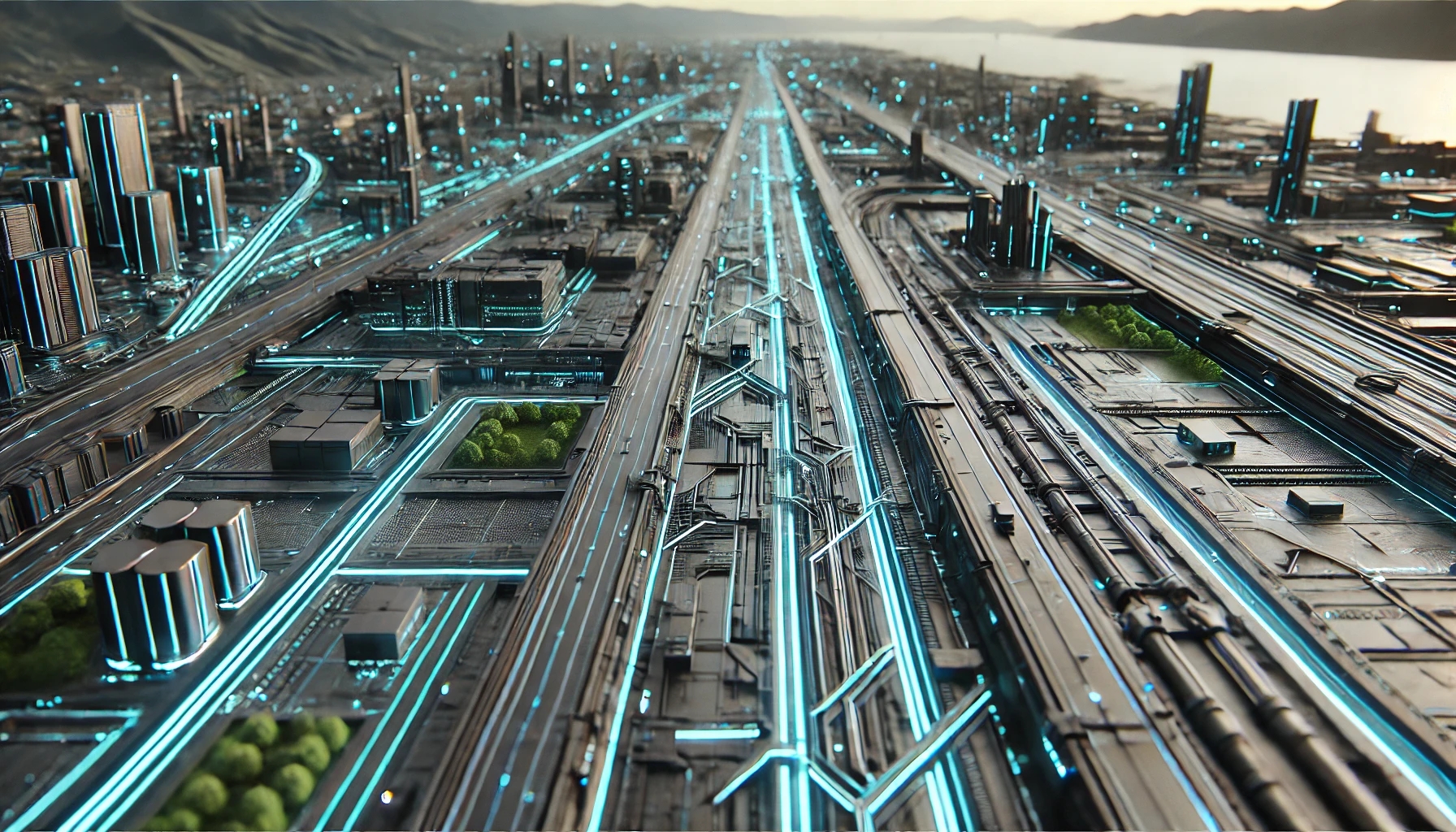 DALL·E 2024-11-27 12.37.49 - A high-resolution 4K image of a futuristic highway with an anthracite color palette and neon blue virtual effects and glowing lines, zoomed in signifi.jpg